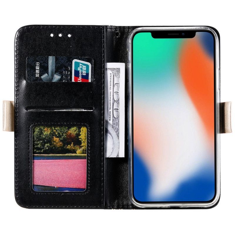 Flipové Pouzdro Iphone X /  XS Krajková Pásková Kabelka