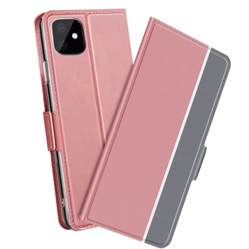 Flipové Pouzdro Na Iphone 11 Pro Vertikální Dvoubarevná Umělá Kůže