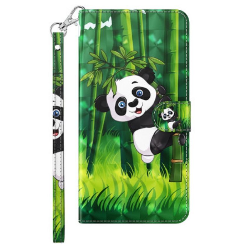 Flipové Pouzdro Na iPhone 15 Plus Na Lana 3d Bambusová Panda S Popruhem