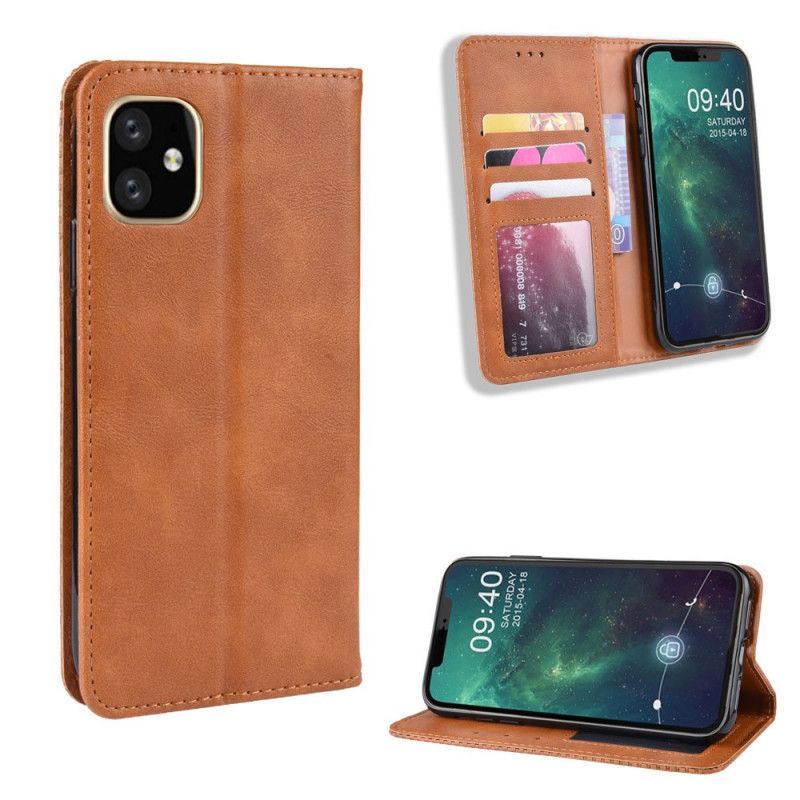 Kožené Pouzdro Folio Iphone 11 Pro Max Stylizovaný Vintage Kožený Efekt