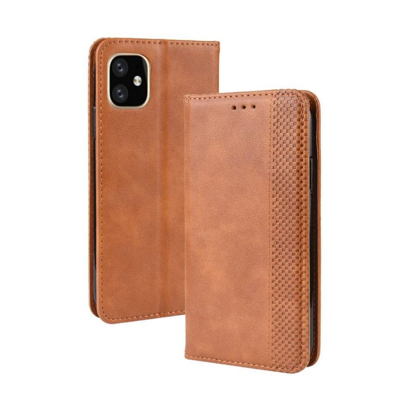 Kožené Pouzdro Folio Iphone 11 Pro Max Stylizovaný Vintage Kožený Efekt