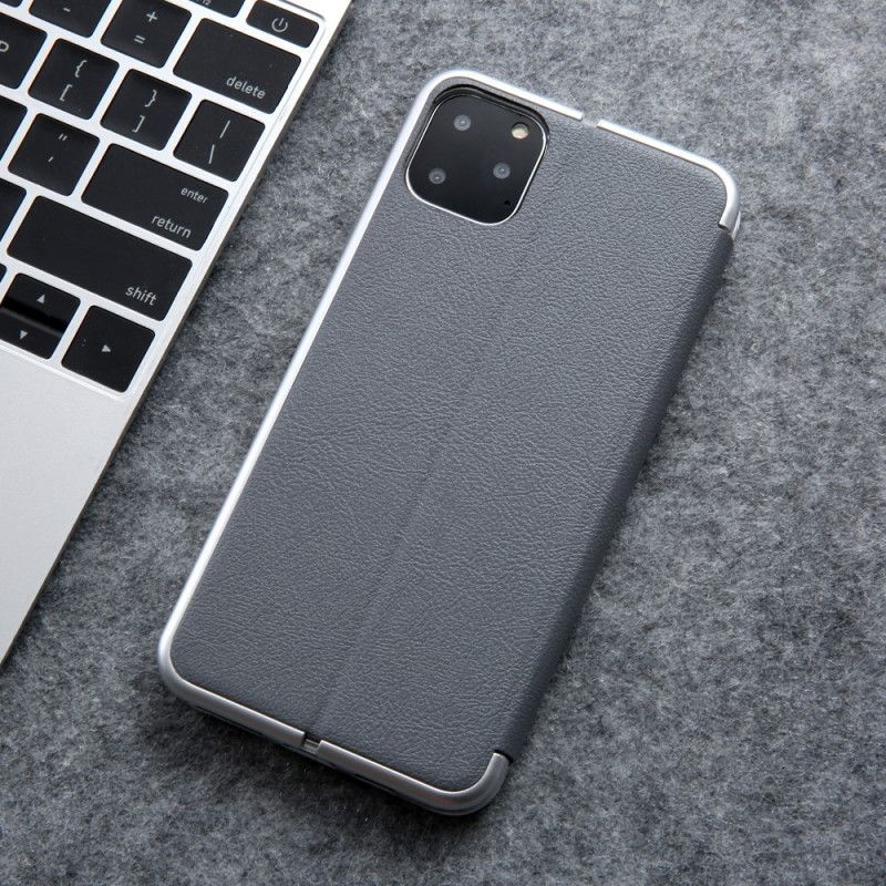 Kožené Pouzdro Folio Iphone 11 Pro Max Umělá Kůže S Kovovými Okraji