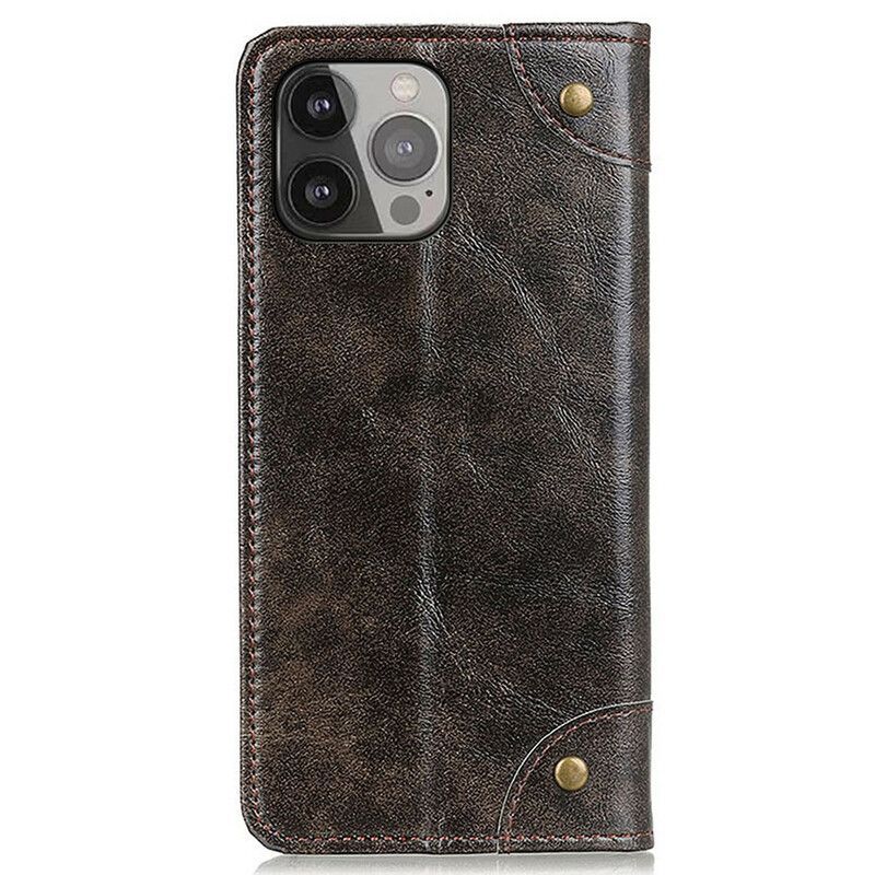 Kožené Pouzdro Folio Iphone 13 Pro Max Staré Nýty