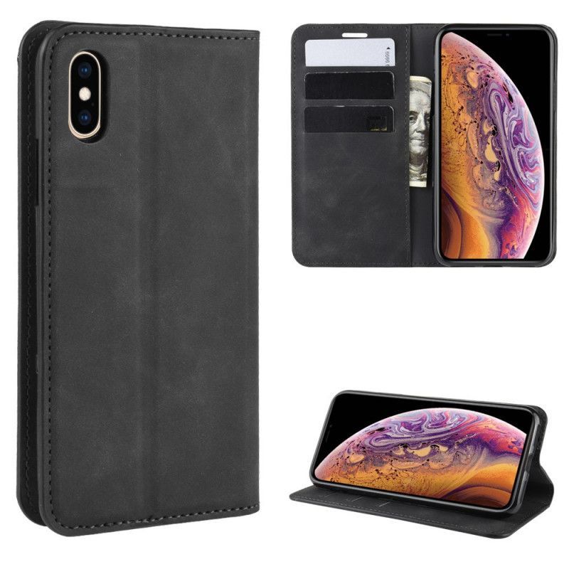 Kožené Pouzdro Folio Iphone X /  XS S Hedvábným Koženým Efektem