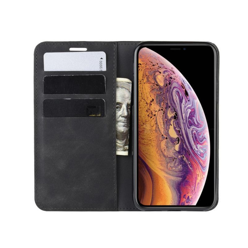 Kožené Pouzdro Folio Iphone X /  XS S Hedvábným Koženým Efektem