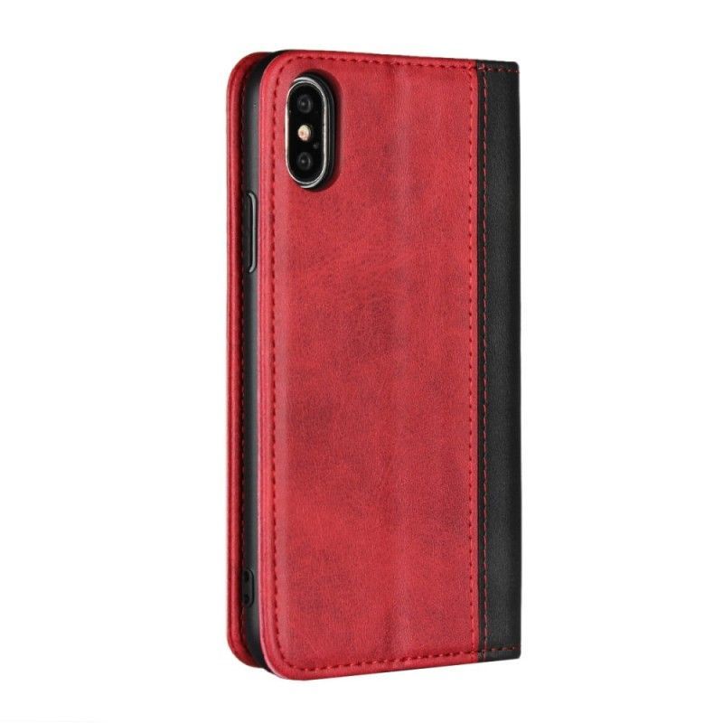 Kožené Pouzdro Folio Iphone  XS Dvoubarevný Kožený Efekt