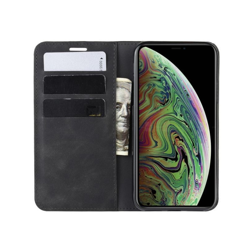 Kožené Pouzdro Folio Na Iphone  XS Max Efekt Hedvábné Kůže