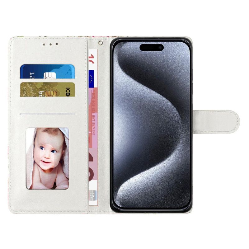 Kožený Kryt iPhone 16 Pro Max Modrý Mramor S Popruhem