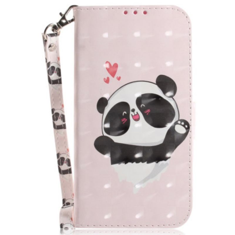 Kožený Kryt iPhone 16 Pro Max Panda Love S Popruhem