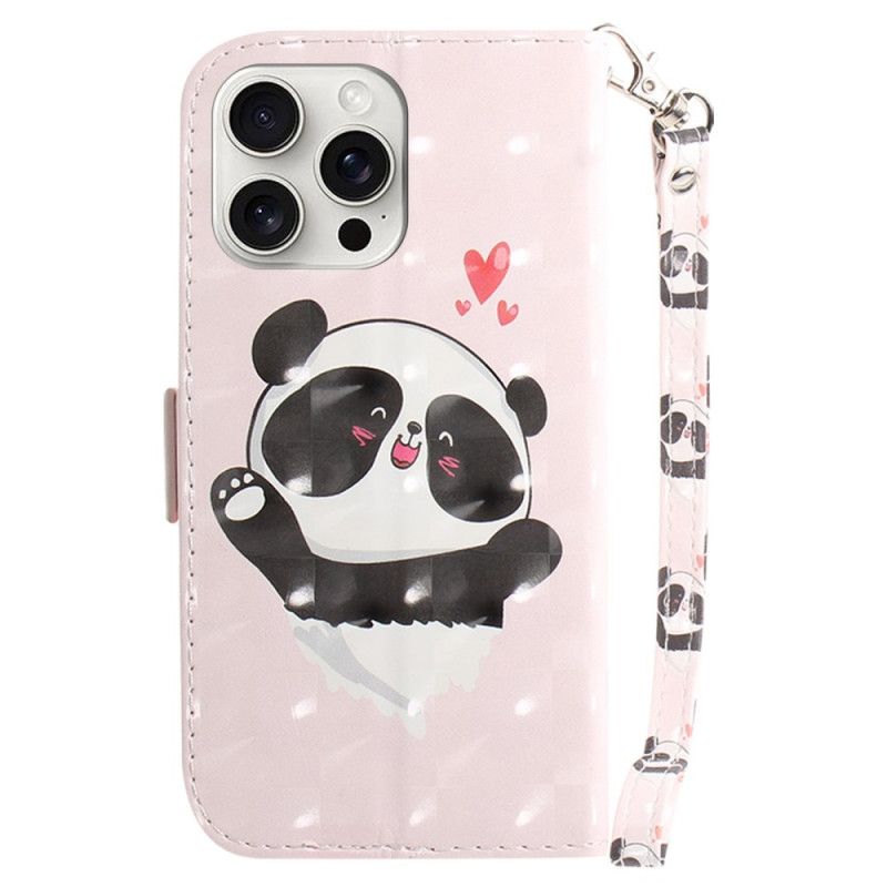 Kožený Kryt iPhone 16 Pro Max Panda Love S Popruhem