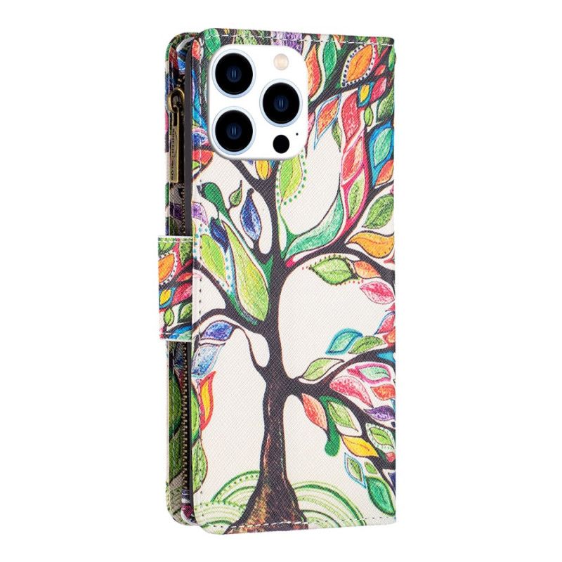 Kožený Kryt iPhone 16 Pro Max Peněženka Tree Of Life S Popruhem