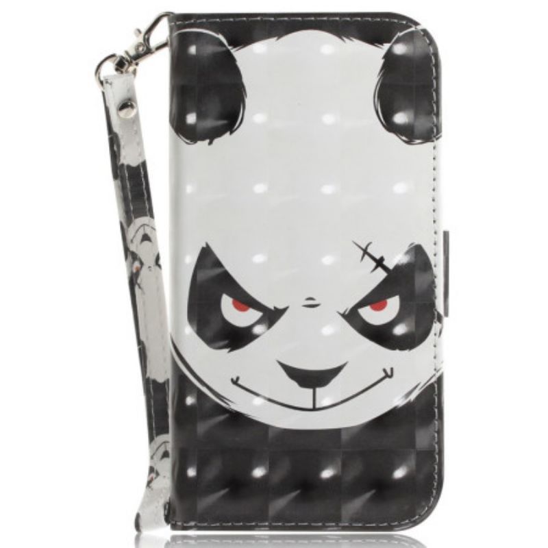 Kožený Kryt iPhone 16 Pro Max Rozzlobená Panda S Popruhem