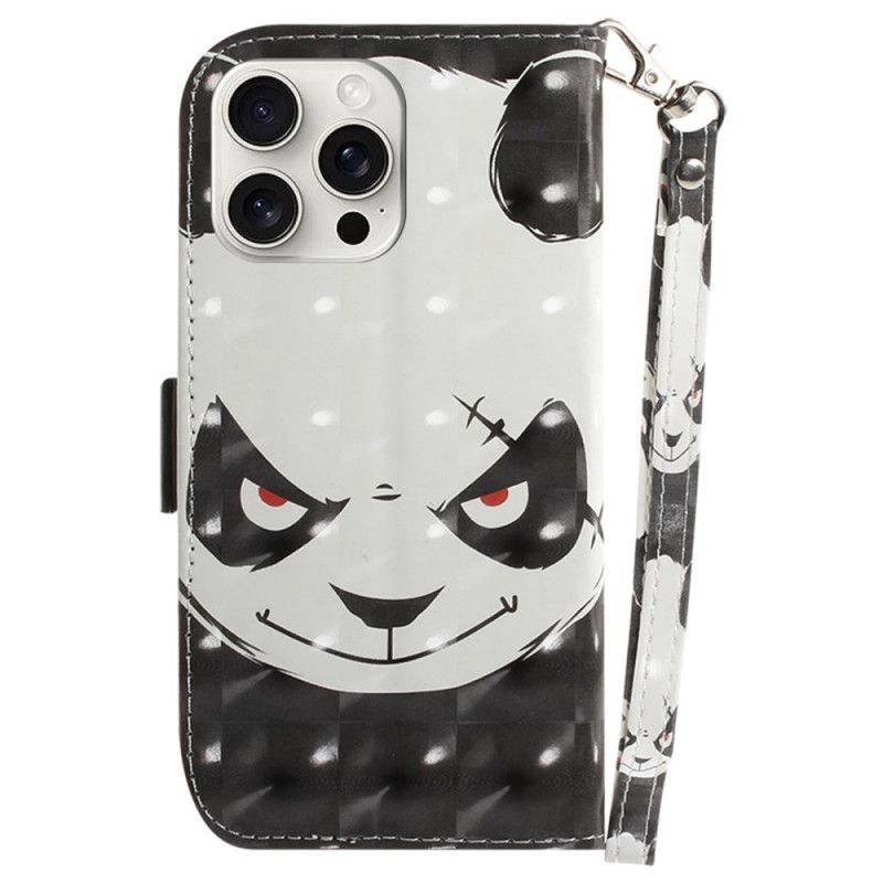 Kožený Kryt iPhone 16 Pro Max Rozzlobená Panda S Popruhem