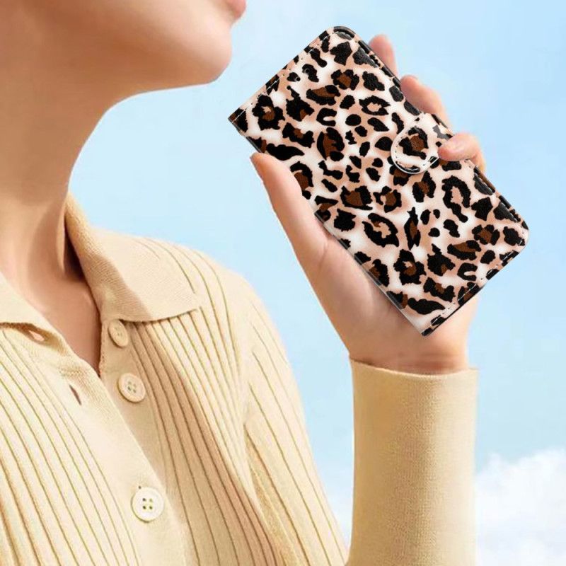 Flipové Pouzdro Na Google Pixel 7A Na Lana Strappy Leopard Print