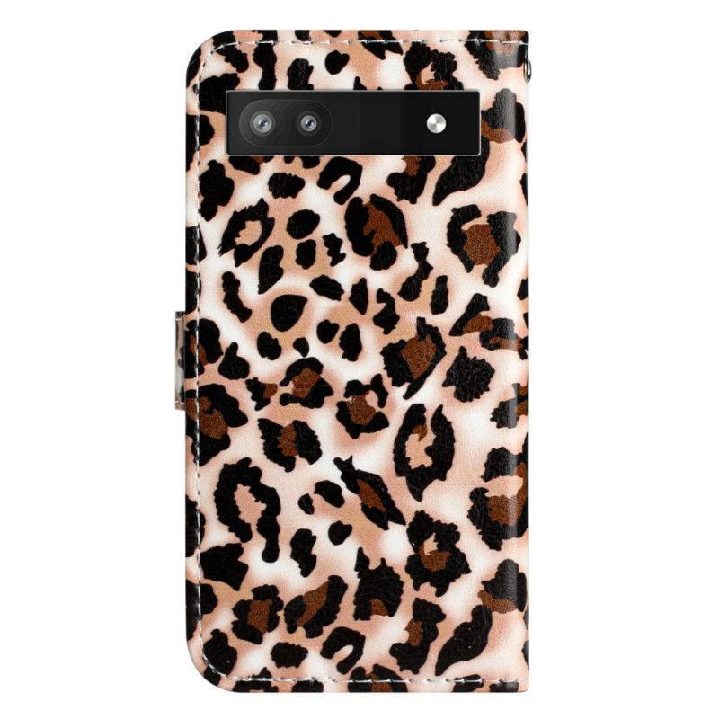 Flipové Pouzdro Na Google Pixel 7A Na Lana Strappy Leopard Print