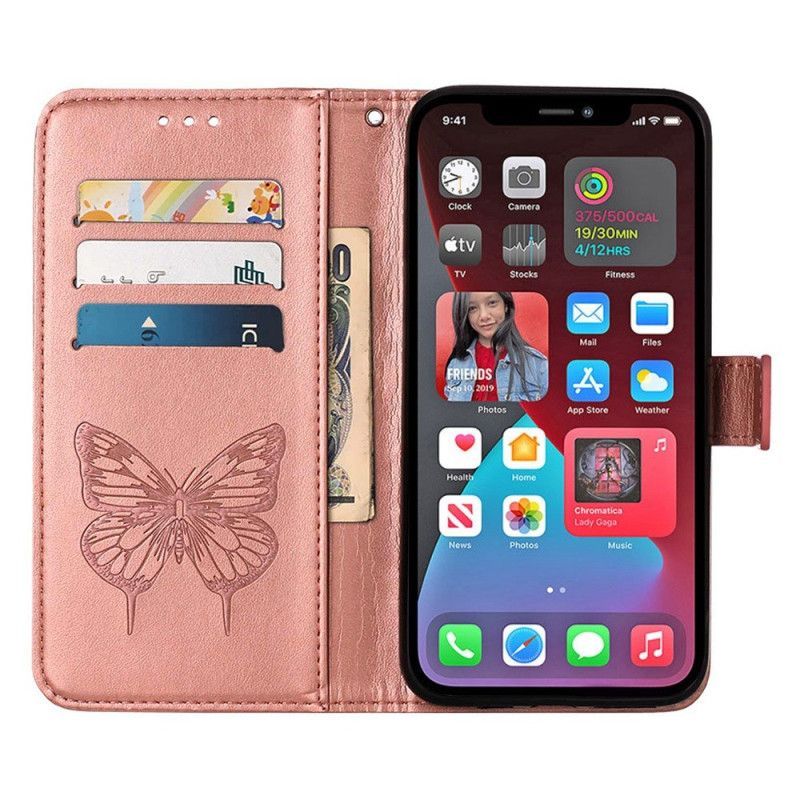 Flipové Pouzdro Na iPhone 14 Pro Max Na Lana Barokní Strappy Butterfly