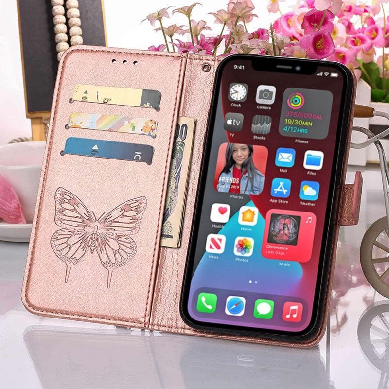 Flipové Pouzdro Na iPhone 14 Pro Max Na Lana Barokní Strappy Butterfly