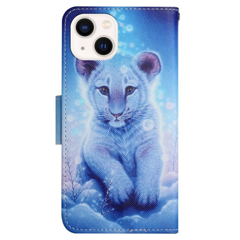 Flipové Pouzdro Na iPhone 15 Na Lana Miminko Leoparda S Popruhem