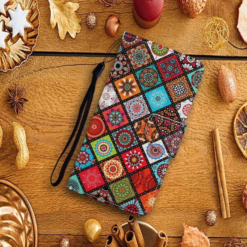 Flipové Pouzdro Na iPhone 15 Na Lana Pěkný Patchwork S Popruhem