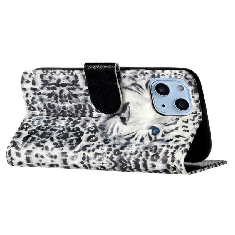 Flipové Pouzdro Na iPhone 15 Plus Na Lana 3d Leopard S Popruhem