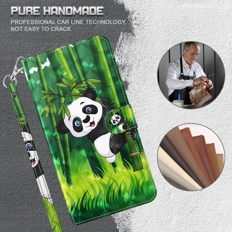 Flipové Pouzdro Na iPhone 15 Pro Na Lana 3d Bambusová Panda S Popruhem