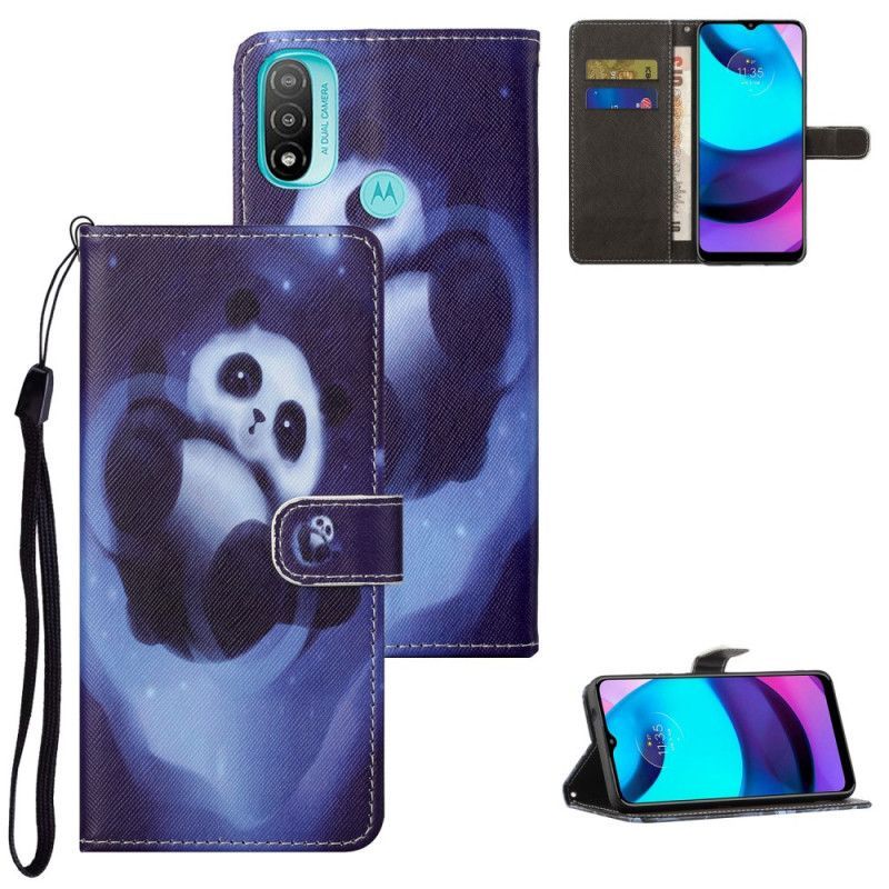 Flipové Pouzdro Na Moto G71 5G Na Lana Panda Space S Lanyardem