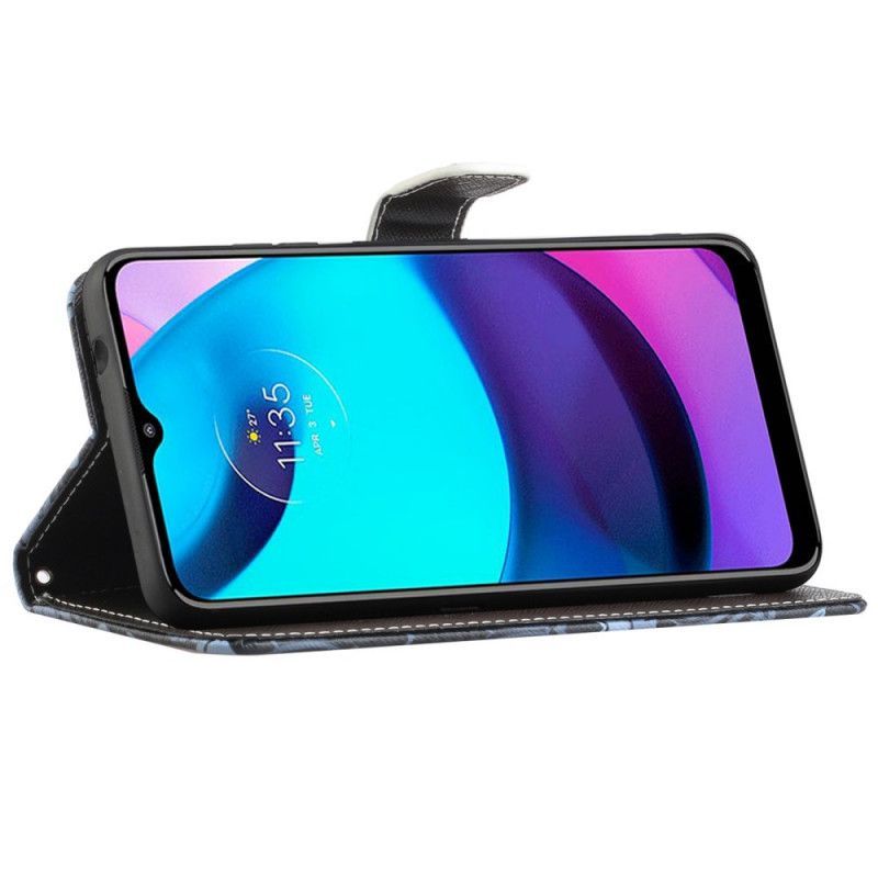 Flipové Pouzdro Na Moto G71 5G Na Lana Strappy Černé Kočičí Oči