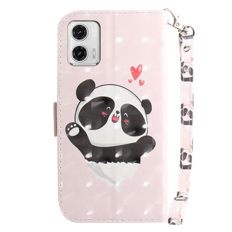 Flipové Pouzdro Na Moto G73 5G Na Lana Panda Love With Lanyard