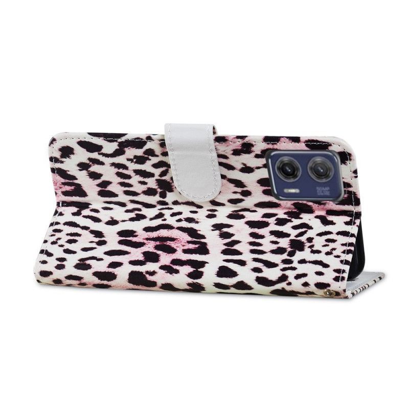 Flipové Pouzdro Na Moto G73 5G Na Lana Strappy Leopard Styl