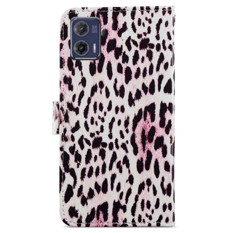 Flipové Pouzdro Na Moto G73 5G Na Lana Strappy Leopard Styl