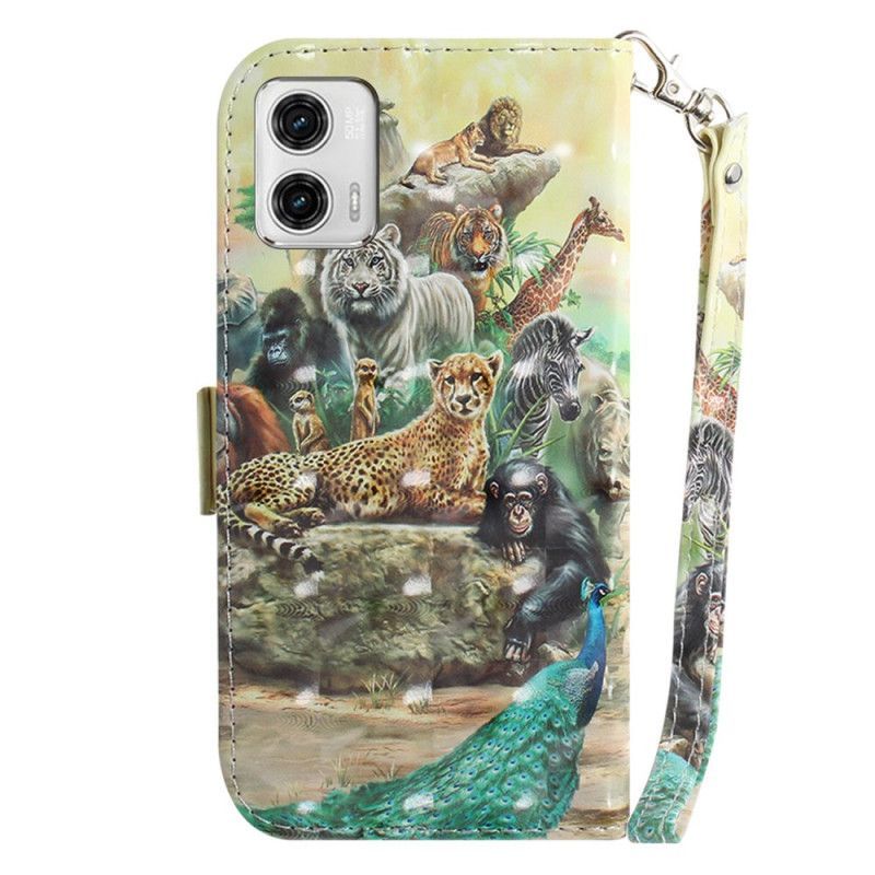 Flipové Pouzdro Na Moto G73 5G Na Lana Tanga Safari Animals