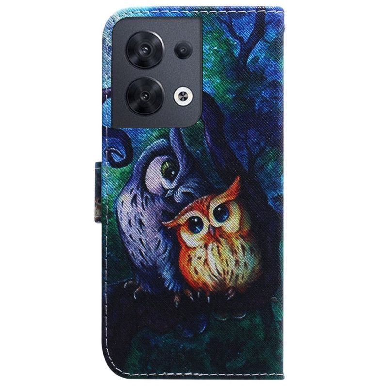 Flipové Pouzdro Na Oppo Reno 8 Na Lana Strappy Owls Malování