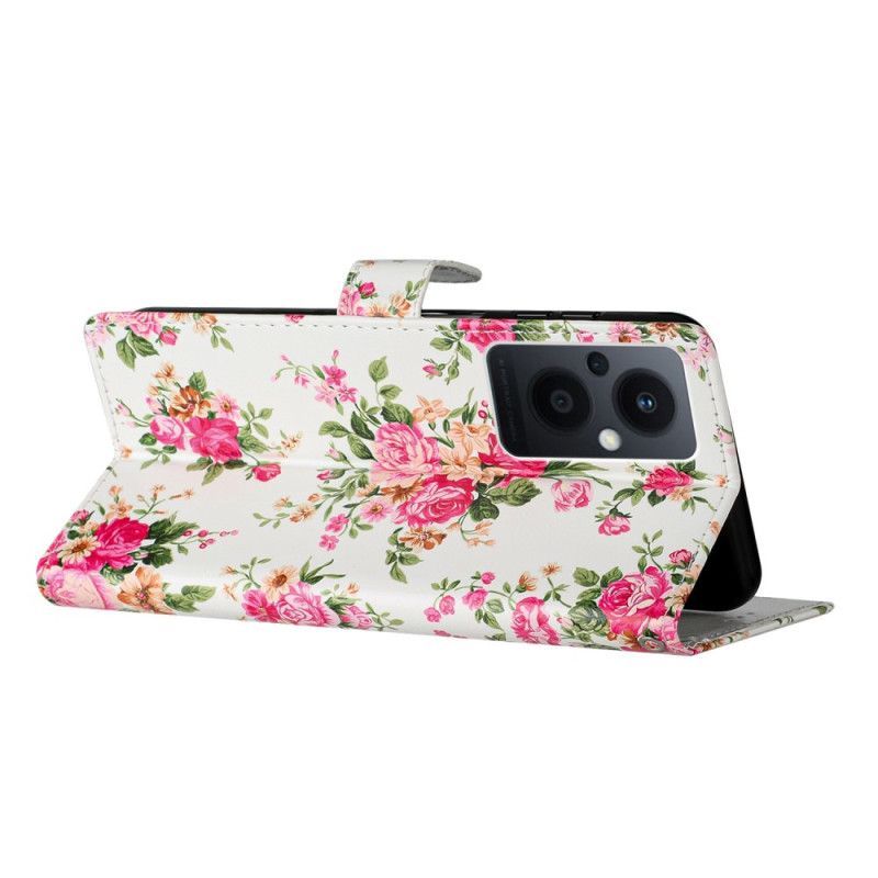 Flipové Pouzdro Na Oppo Reno 8 Lite Na Lana Popruh Liberty Flowers