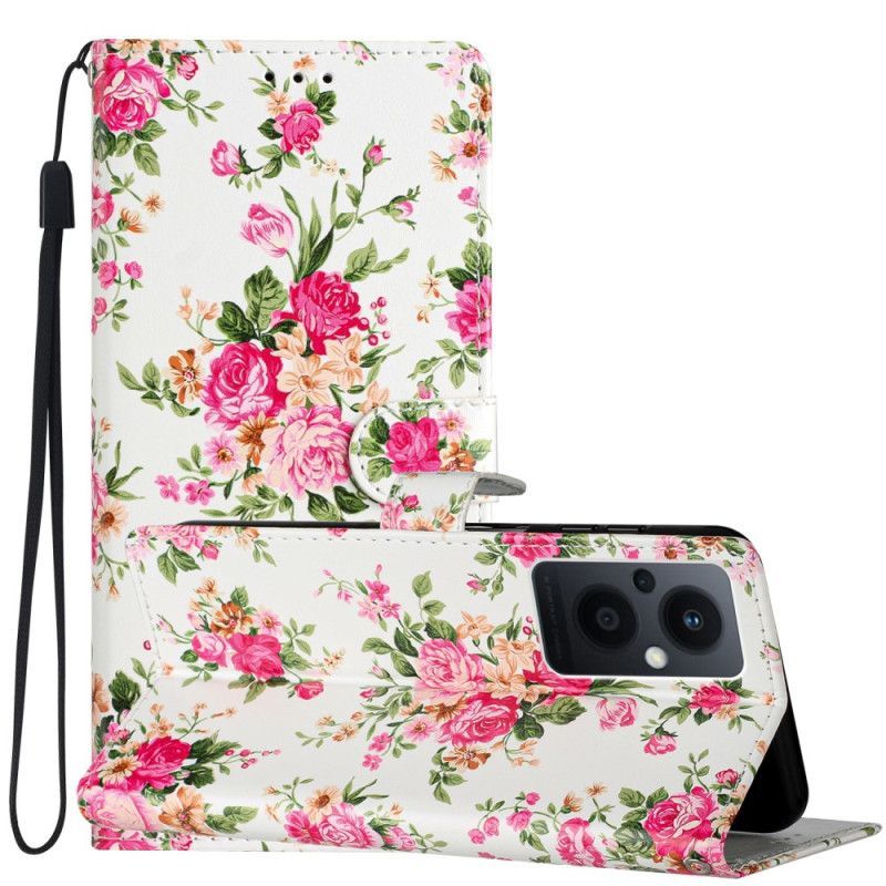 Flipové Pouzdro Na Oppo Reno 8 Lite Na Lana Popruh Liberty Flowers