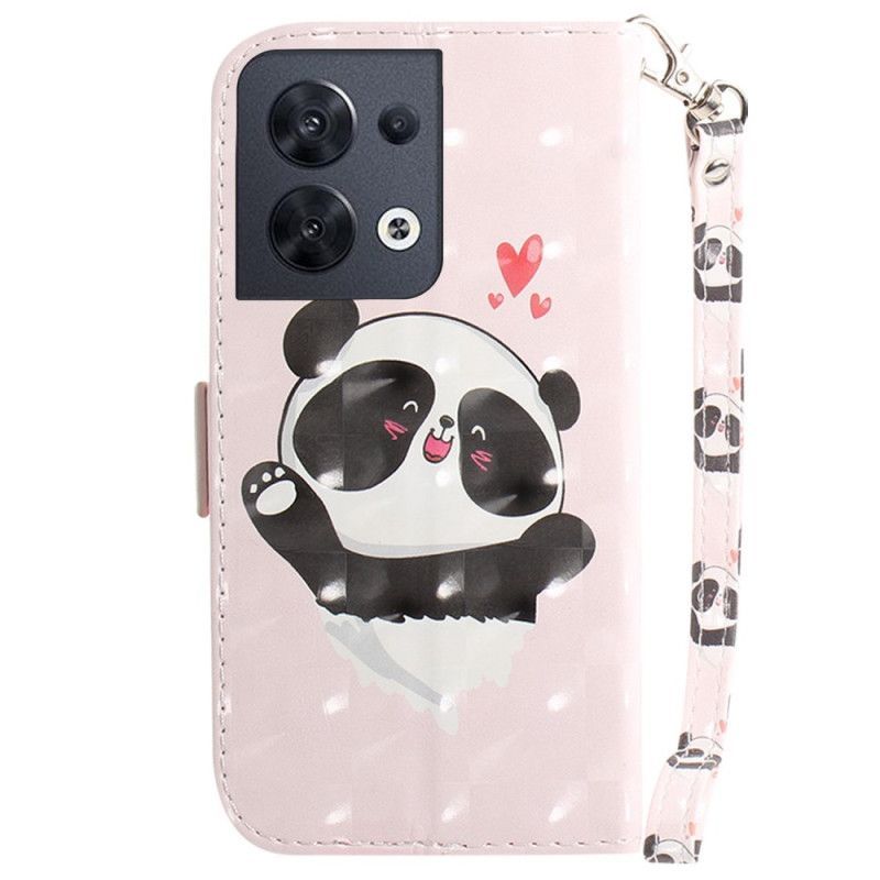 Flipové Pouzdro Na Oppo Reno 8 Panda Love With Lanyard