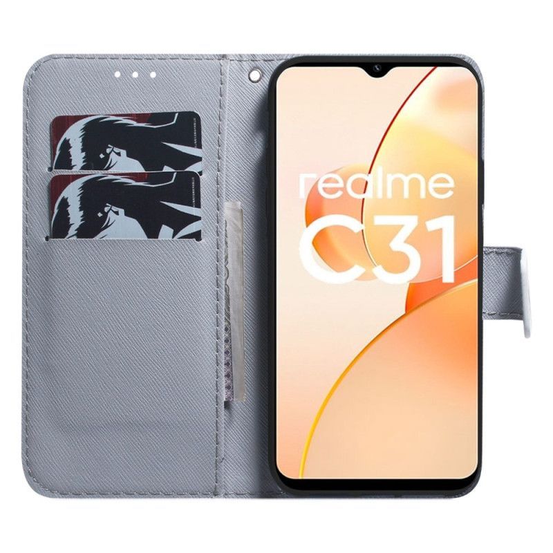 Flipové Pouzdro Na Realme C31 Kresba Sovy