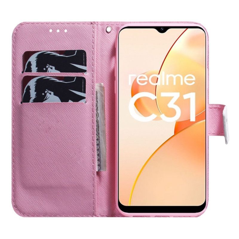 Flipové Pouzdro Na Realme C31 Růžový Květ