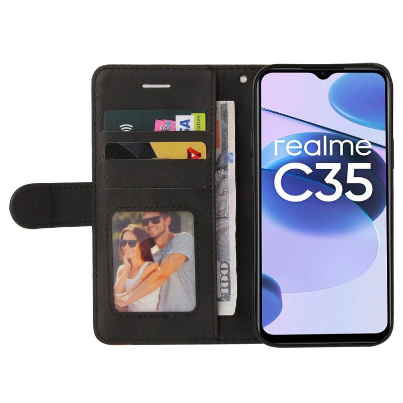 Flipové Pouzdro Na Realme C35 Na Lana Dvoubarevné Linky S Popruhem