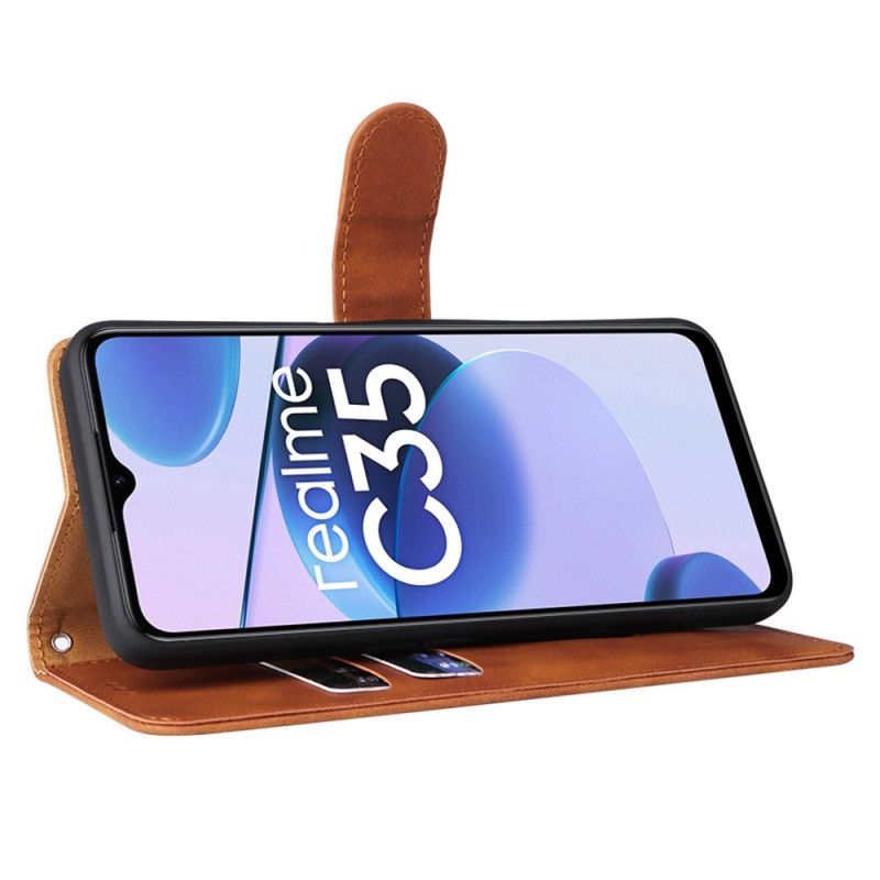 Flipové Pouzdro Na Realme C35 Na Lana Pocit Na Dotek S Řemínkem