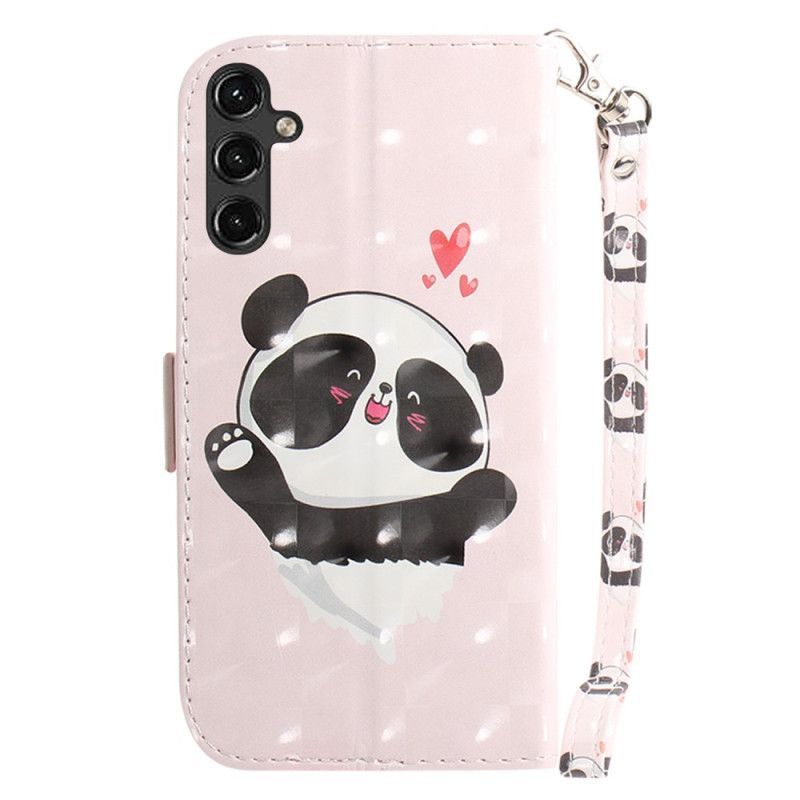 Flipové Pouzdro Na Samsung Galaxy A14 / A14 5G Na Lana Panda Love With Lanyard