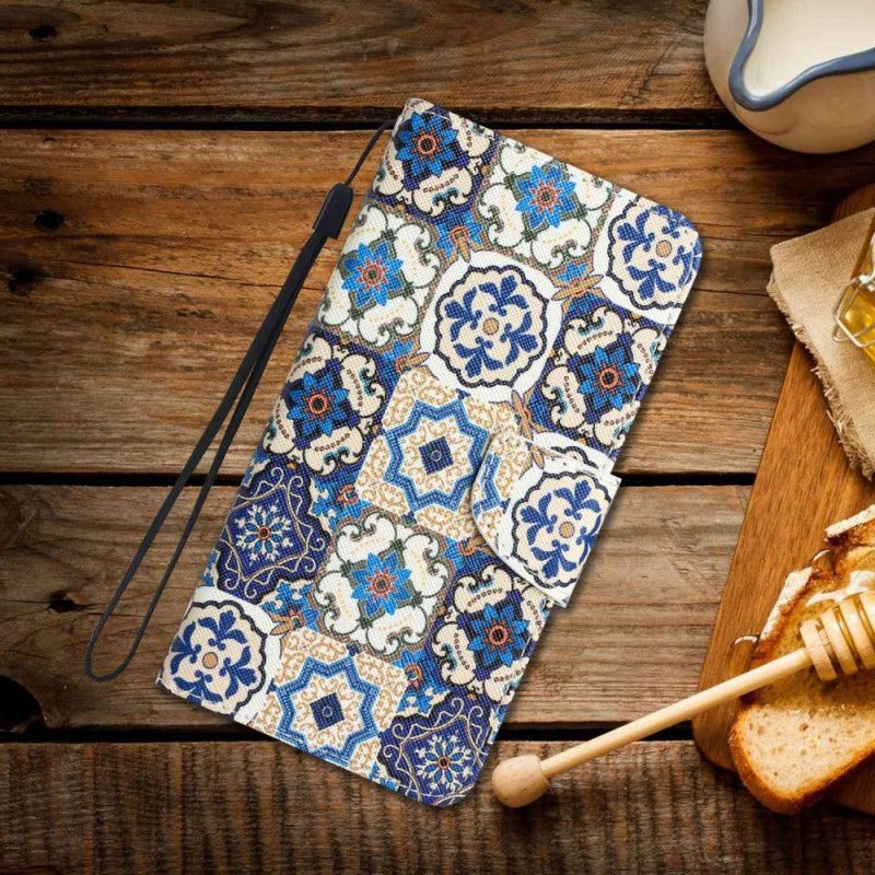 Flipové Pouzdro Na Samsung Galaxy A14 / A14 5G Na Lana Patchwork Na Řemínku