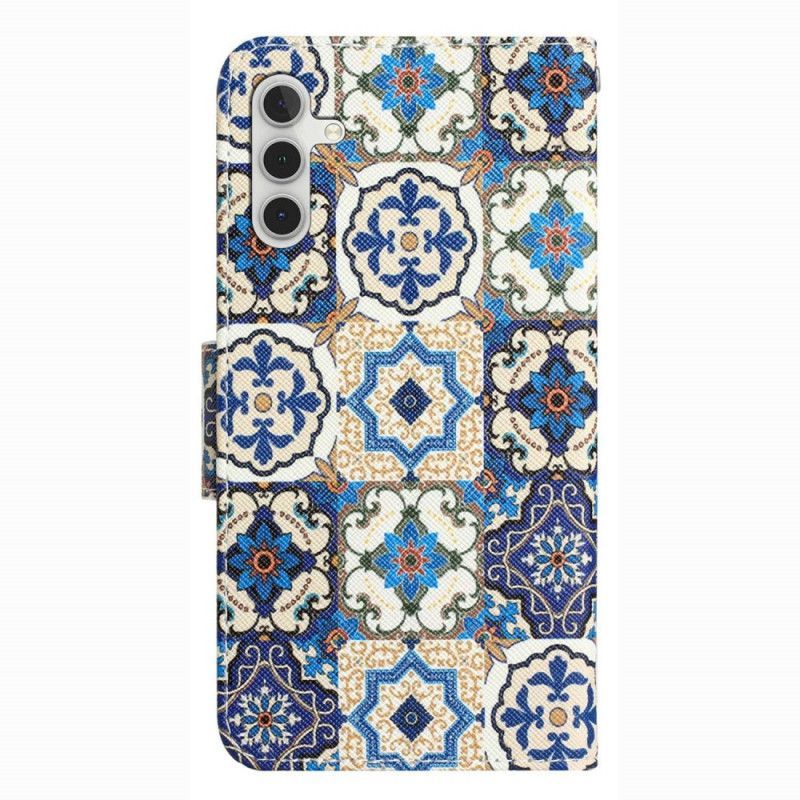 Flipové Pouzdro Na Samsung Galaxy A14 / A14 5G Na Lana Patchwork Na Řemínku