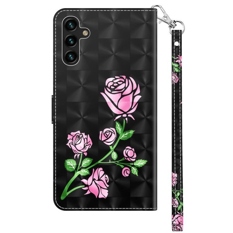 Flipové Pouzdro Na Samsung Galaxy A14 / A14 5G Na Lana Popruhové Růže