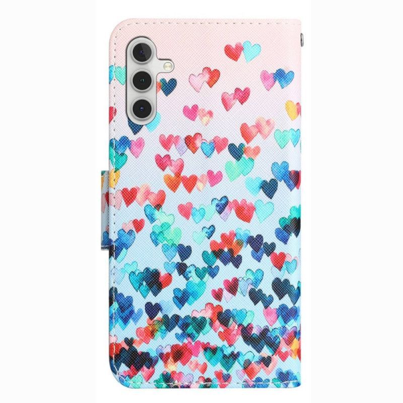 Flipové Pouzdro Na Samsung Galaxy A14 / A14 5G Na Lana Strappy Hearts Rain