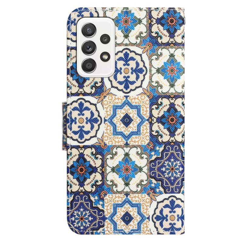 Flipové Pouzdro Na Samsung Galaxy A53 5G Na Lana Patchwork Na Řemínku