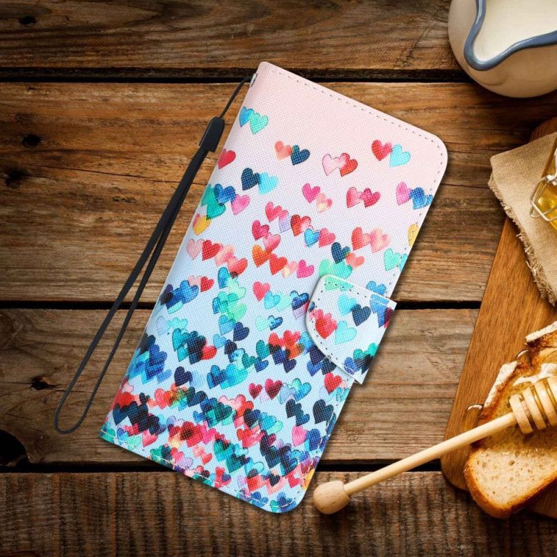 Flipové Pouzdro Na Samsung Galaxy A53 5G Na Lana Strappy Hearts Rain