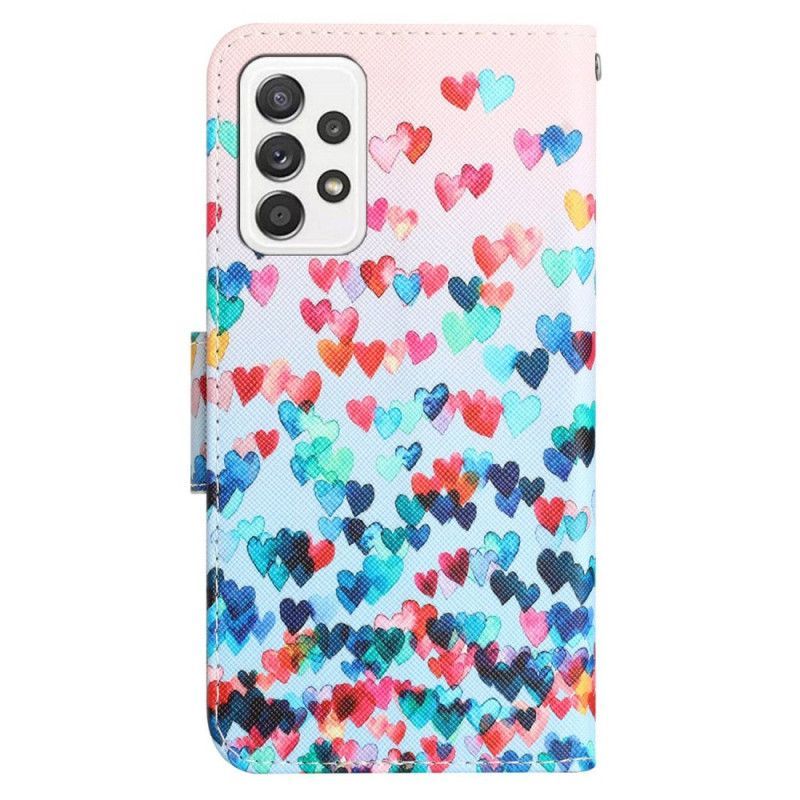 Flipové Pouzdro Na Samsung Galaxy A53 5G Na Lana Strappy Hearts Rain