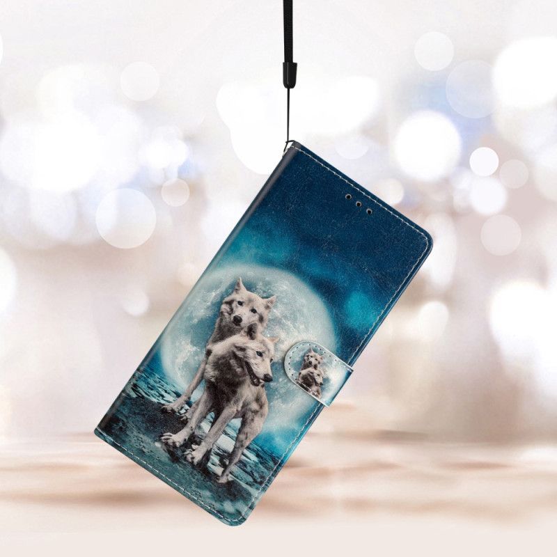 Flipové Pouzdro Na Samsung Galaxy A53 5G Moonlight Wolves With Lanyard