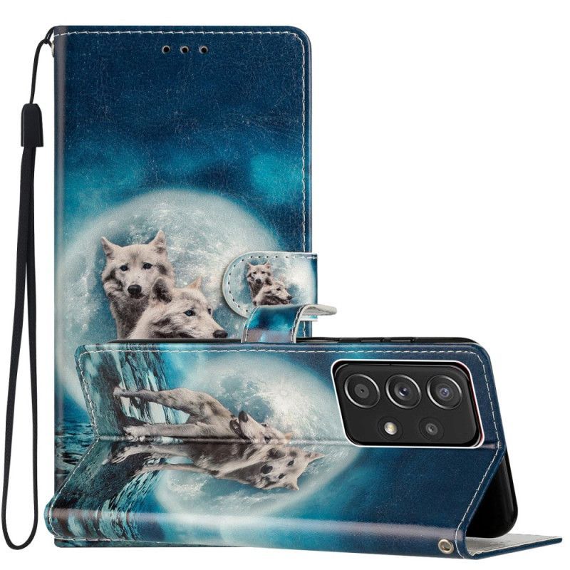 Flipové Pouzdro Na Samsung Galaxy A53 5G Moonlight Wolves With Lanyard