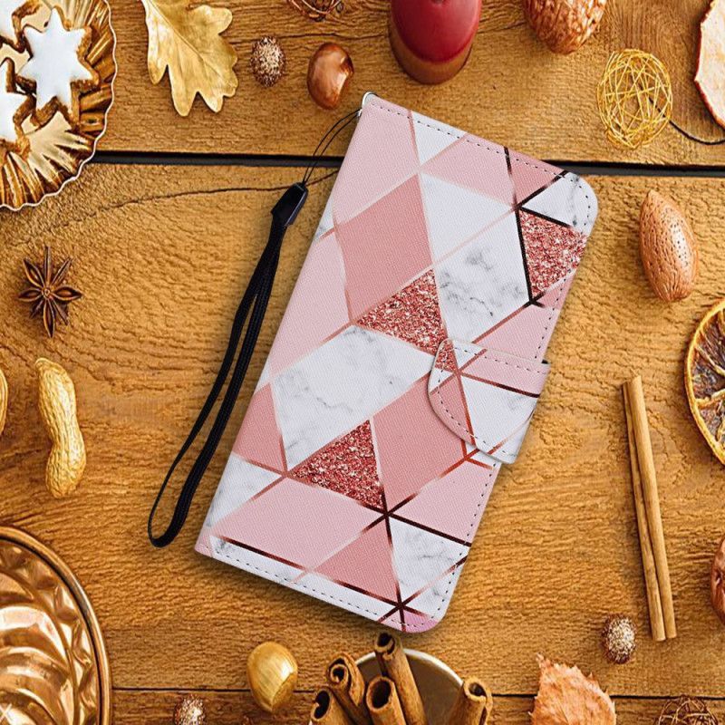 Flipové Pouzdro Na Samsung Galaxy A54 5G Na Lana Marble And Glitter Strappy